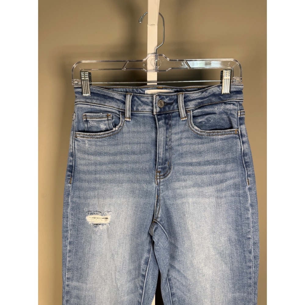 Vervet Blue Distressed High Rise Raw Hem Cropped Straight Jeans 26 - Picture 3 of 10